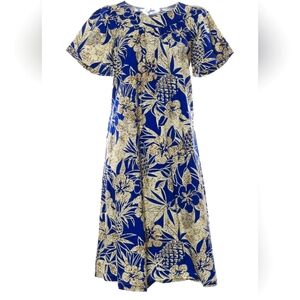 Two Palms Pineapple Garden Navy Cotton Hawaiian Muumuu Dress
